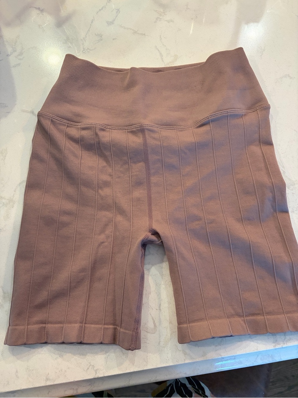 Spiritual Gangster Ribbed High-Rise Bike Shorts - Mauve Taupe